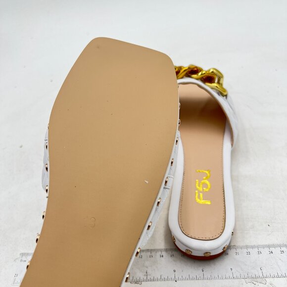 FSJ White Square Open Toe Comfortable Thick Sole Cushion Sandal Gold Chain Shoes - Picture 6 of 8